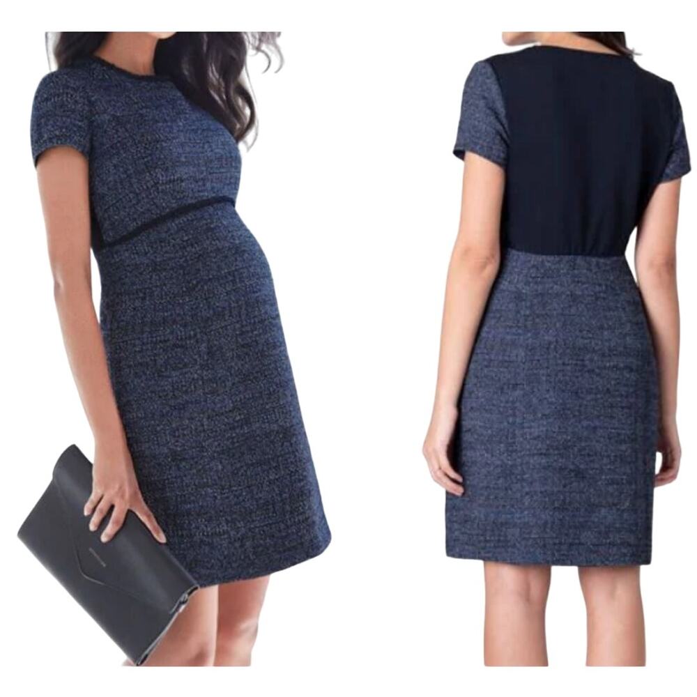 Seraphine 12 Navy Blue Boucle Maternity Shift Kiara Dress Office Sophisticated
